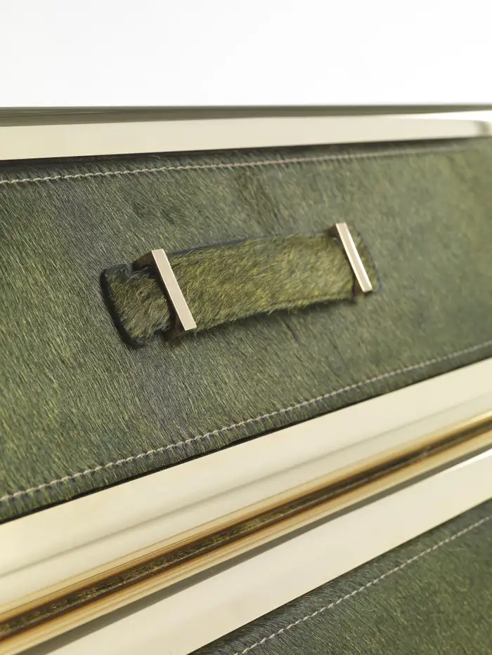 Olive-Green Nested Drawer Set Gold-Trim Textured Finish Compact Storage