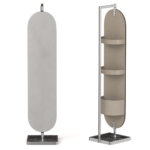 Sleek Oval Silver Mirror Dressing Stand with Microfiber Saddle Leather Accents