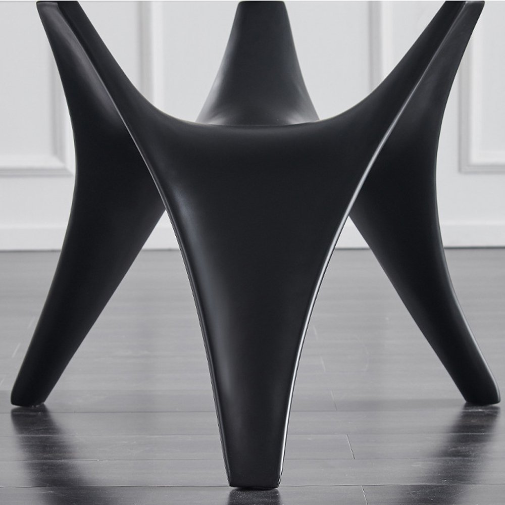 Round White Marble Dining Table with Sculpted Black Wood Base