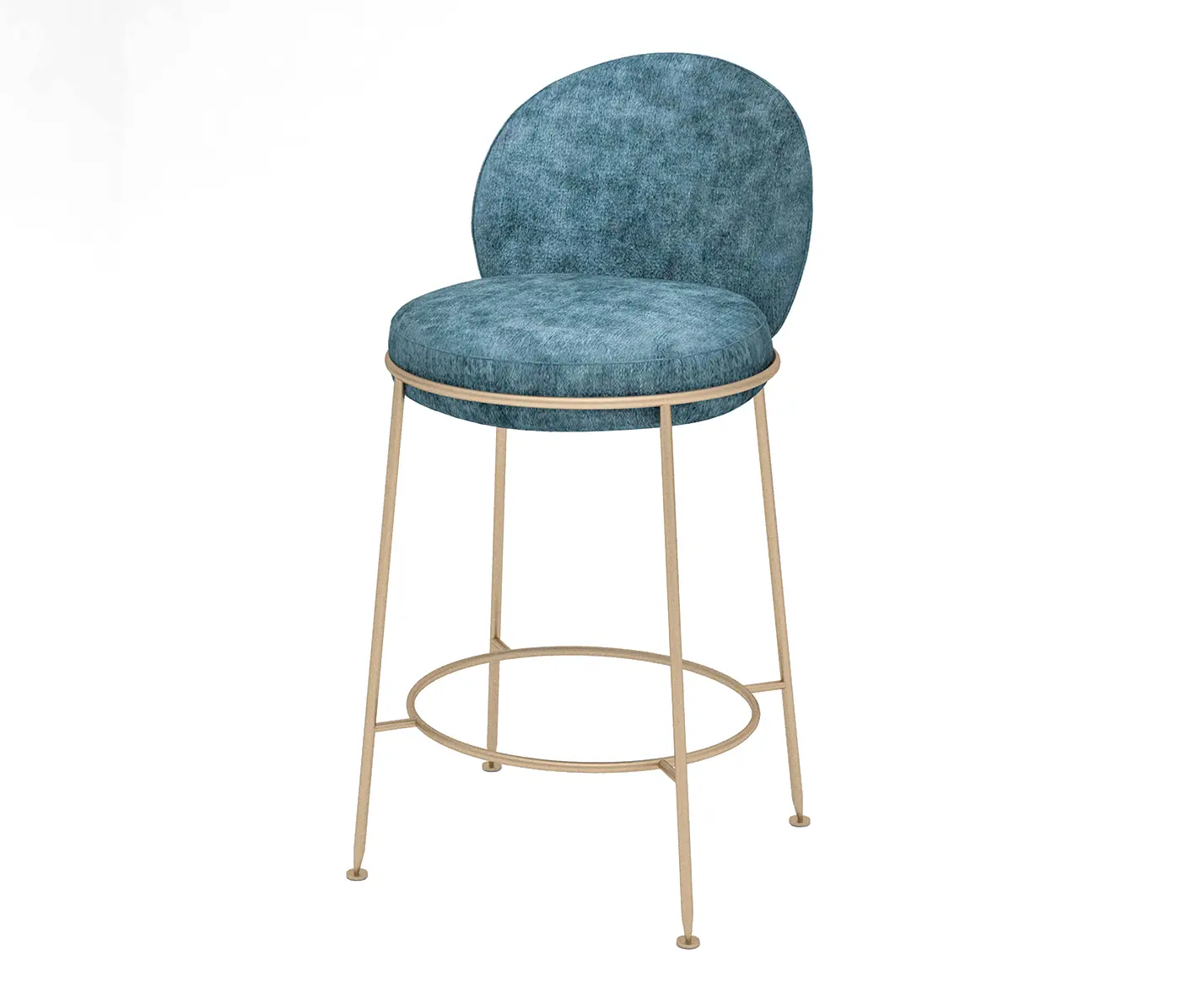 Slate Blue Fabric Counter Stool with Gold Metal Frame