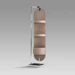 Sleek Oval Silver Mirror Dressing Stand with Microfiber Saddle Leather Accents