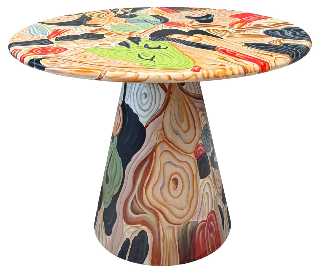 Swirled Artistic Resin Round Dining Table with Cone Base