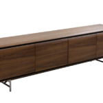Walnut Wood TV Console Curved Doors Metal Legs Sleek Modern Storage Cabinet