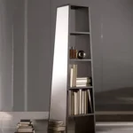 Tapered Floor Standing Mirror with Multi Tier Wooden Display Shelf