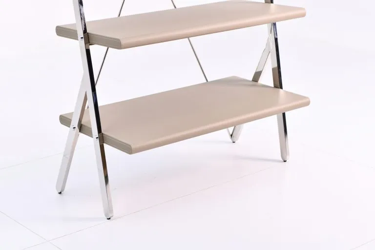 Taupe Metal Frame Folding Open Display Shelf with Wooden Accents