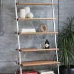 Taupe Metal Frame Folding Open Display Shelf with Wooden Accents