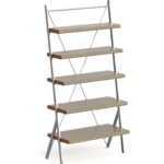 Taupe Metal Frame Folding Open Display Shelf with Wooden Accents