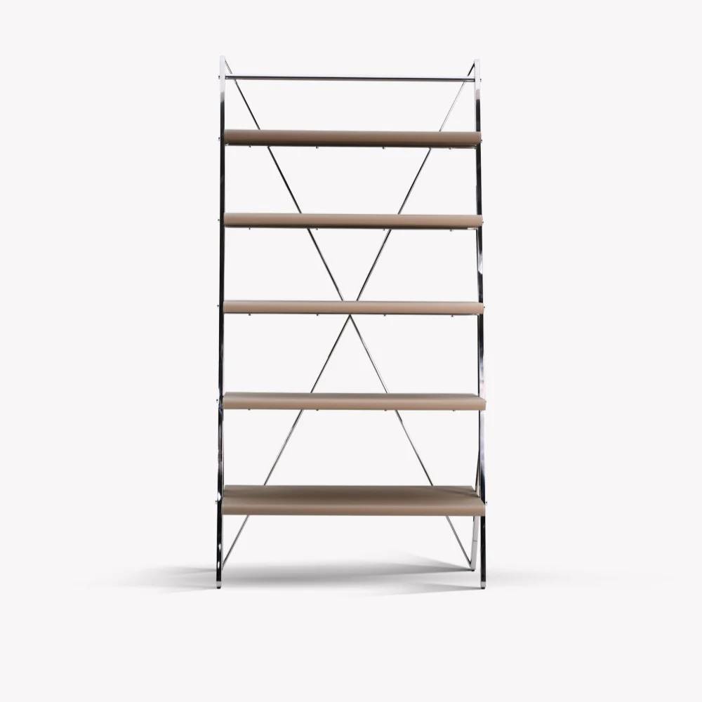 Taupe Metal Frame Folding Open Display Shelf with Wooden Accents