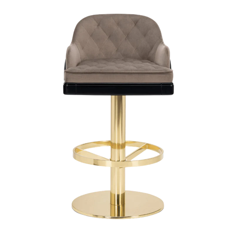 Taupe Velvet Upholstered Gold Adjustable Swivel Bar Stool