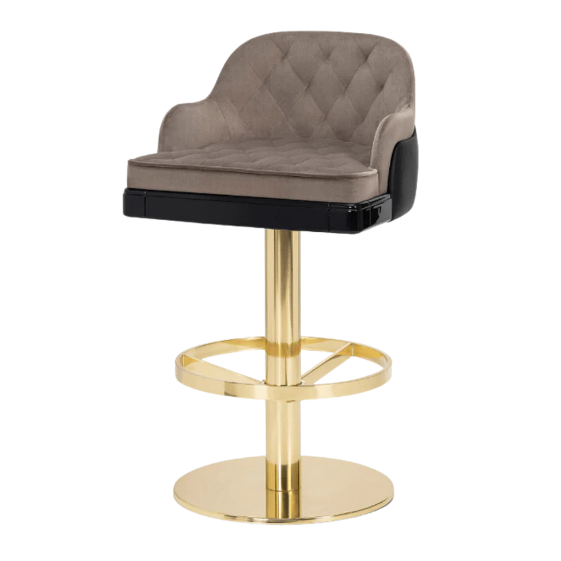 Taupe Velvet Upholstered Gold Adjustable Swivel Bar Stool