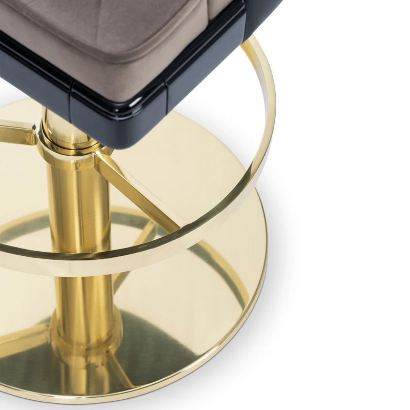 Taupe Velvet Upholstered Gold Adjustable Swivel Bar Stool