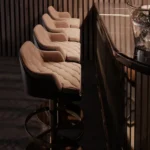 Taupe Velvet Upholstered Gold Adjustable Swivel Bar Stool