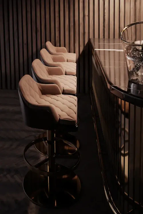 Taupe Velvet Upholstered Gold Adjustable Swivel Bar Stool