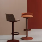 Terracotta Fabric Bar Stool Sculpted Base Integrated Footrest