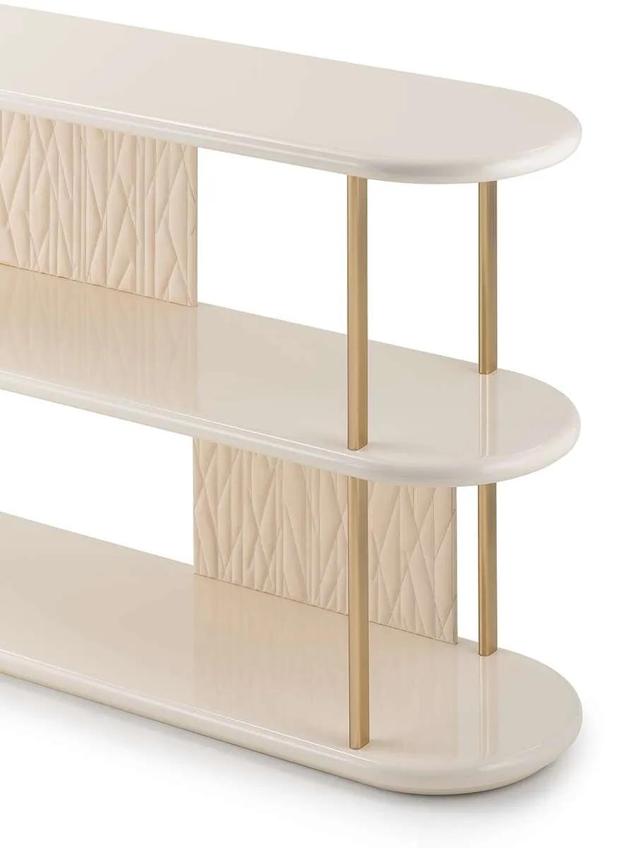 Three Tier Cream Textured Panel Metal Frame Open Display Shelf