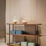 Three Tier Cream Textured Panel Metal Frame Open Display Shelf