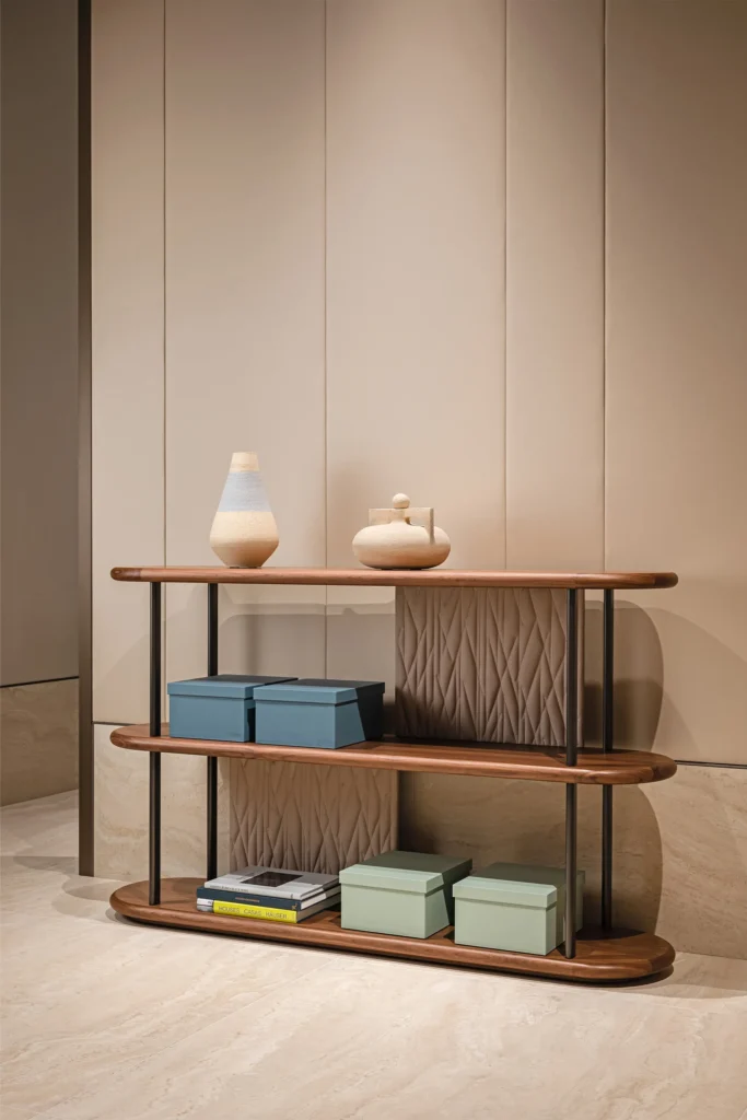 Three Tier Cream Textured Panel Metal Frame Open Display Shelf