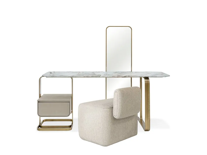 Marble Top Vanity Set with Full Length Mirror and Gold Frame