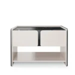Light Beige Nightstand with Marble Top and Open Shelf