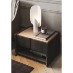 Light Beige Nightstand with Marble Top and Open Shelf