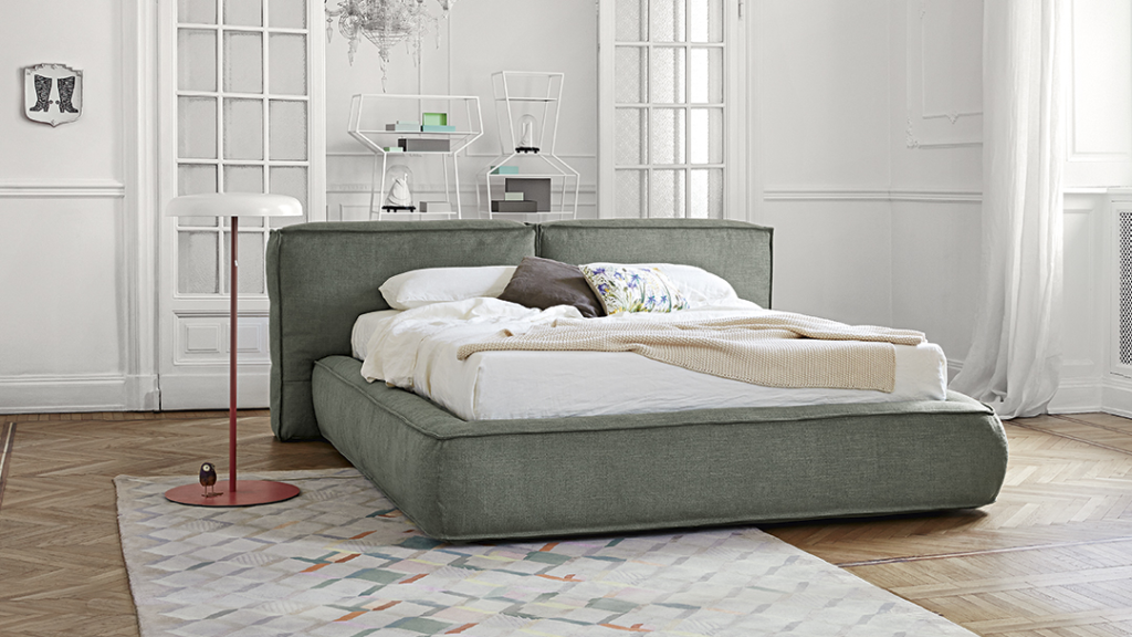Modern Minimalist Oversized Green Upholstered Bed with Plush Headboard