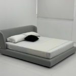 Gray Curved Platform Bed Soft Fabric Design with Low-Profile Frame