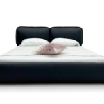 Black Leather Split Headboard Bed Plush Curved Design Modern Luxe Style