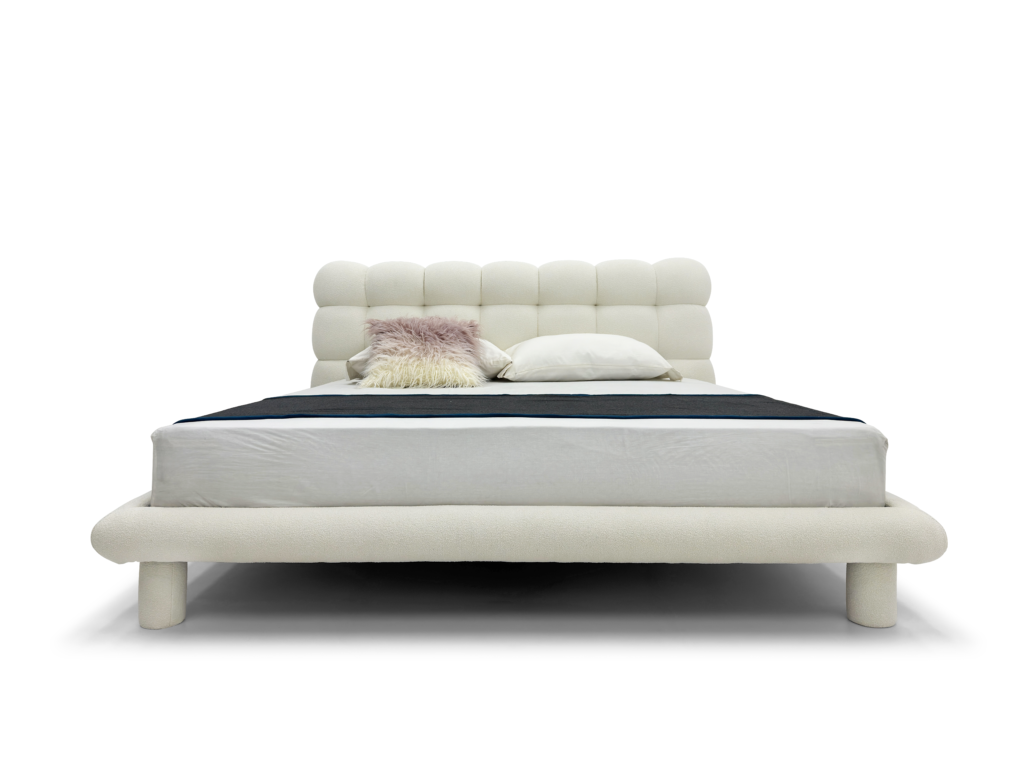 White Bubble-Tufted Upholstered Bed Plush Cloud-Like Modern Design