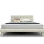White Bubble-Tufted Upholstered Bed Plush Cloud-Like Modern Design