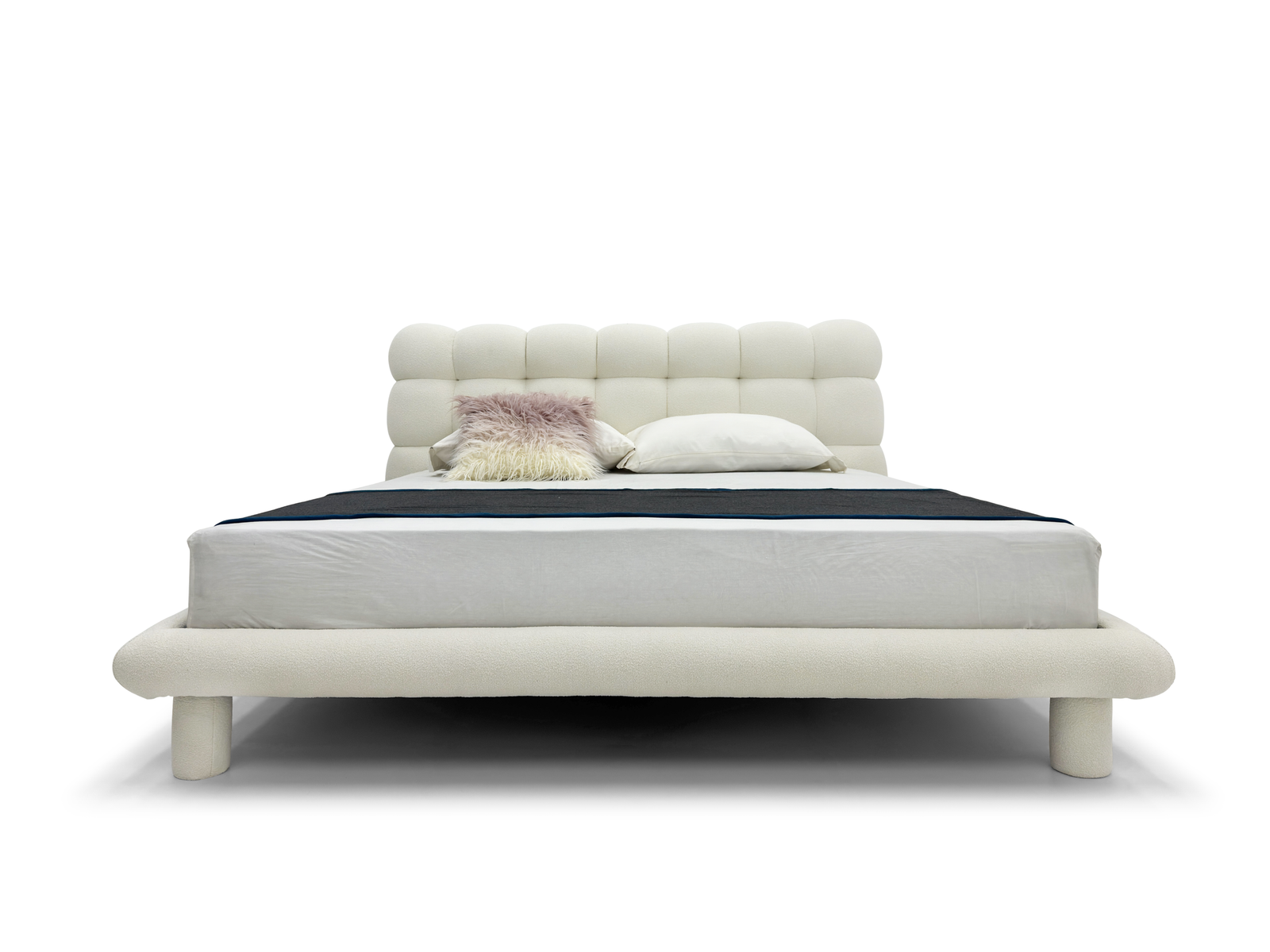 White Bubble-Tufted Upholstered Bed Plush Cloud-Like Modern Design