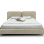 Beige Upholstered Split Headboard Bed Low-Profile Modern Cozy Design