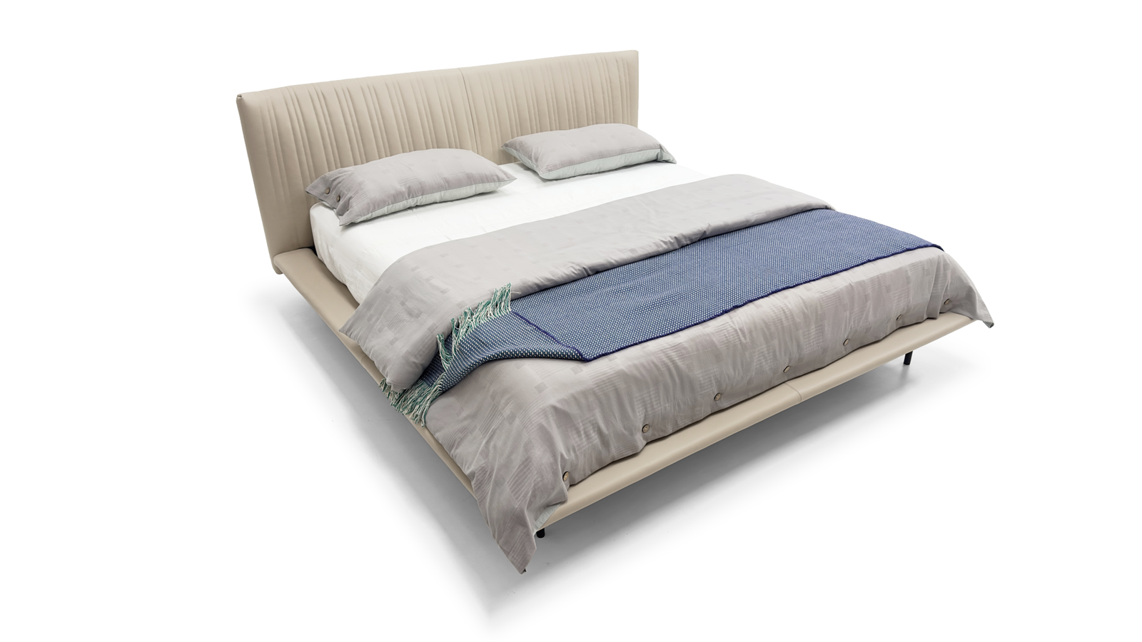 Beige Ribbed Upholstered Bed Modern Sleek Minimalist Design
