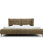 Brown Tufted Suede Bed With Wingback Headboard Modern Plush Design