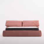 Blush Velvet Sofa Bed With Plush Pillows Multifunctional Modern Design
