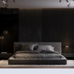 Dark Upholstered Platform Bed Minimalist Modern Design for Moody Luxe Bedrooms