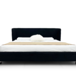 Black Velvet Bed Curved Upholstered Frame Sleek Metal Legs Luxe Modern Design