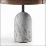 Round Walnut Top Side Table with Marble Base