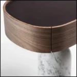 Round Walnut Top Side Table with Marble Base