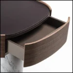 Round Walnut Top Side Table with Marble Base