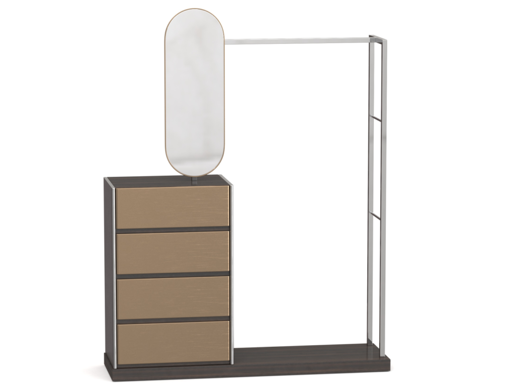 Modern Wardrobe Dresser Combo with Oval Mirror and Four Drawers