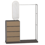 Modern Wardrobe Dresser Combo with Oval Mirror and Four Drawers
