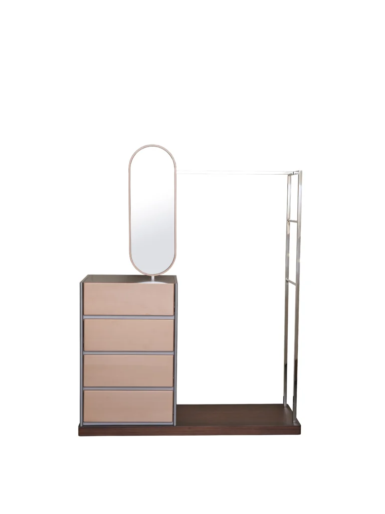 Modern Wardrobe Dresser Combo with Oval Mirror and Four Drawers
