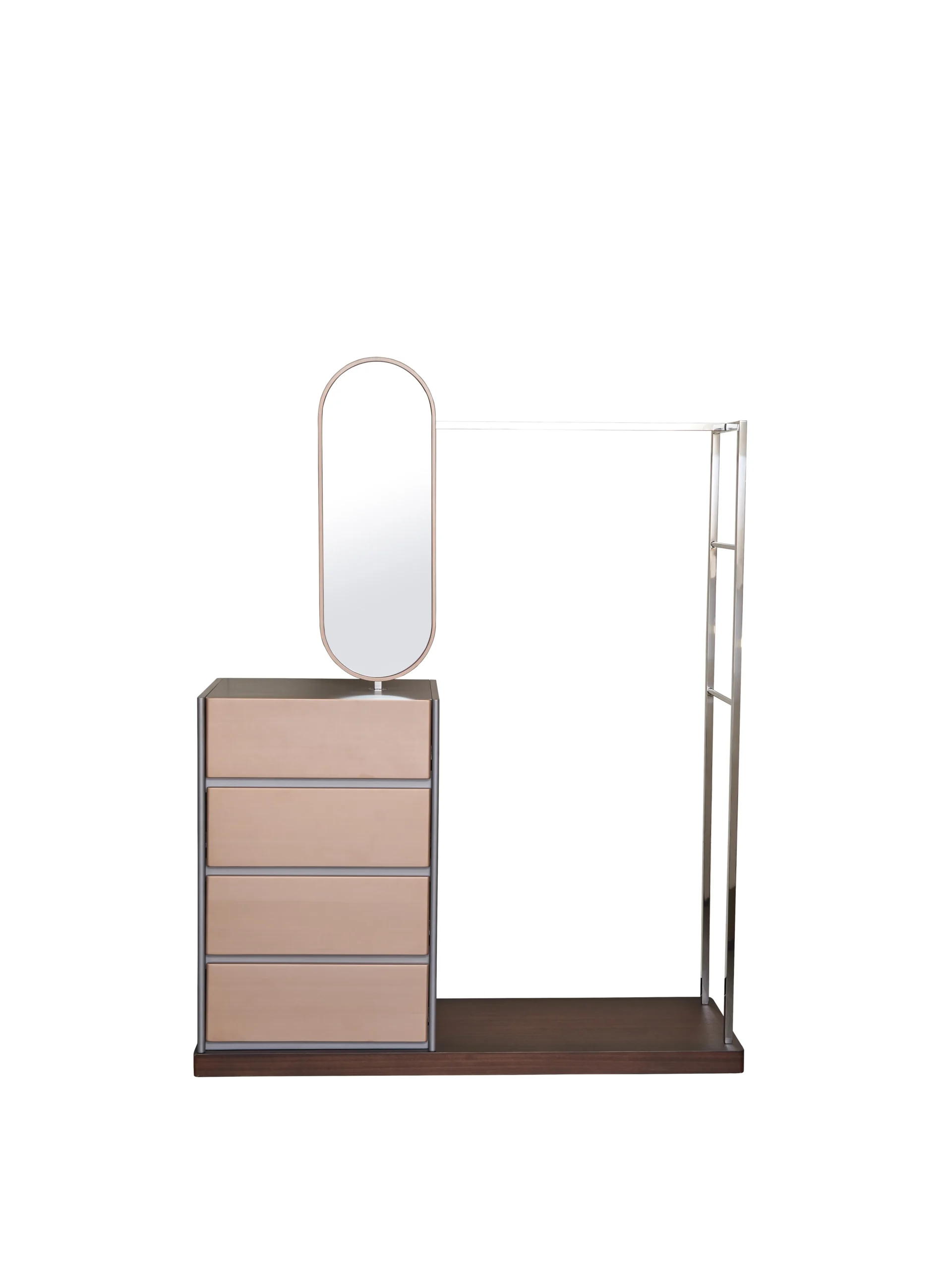 Modern Wardrobe Dresser Combo with Oval Mirror and Four Drawers