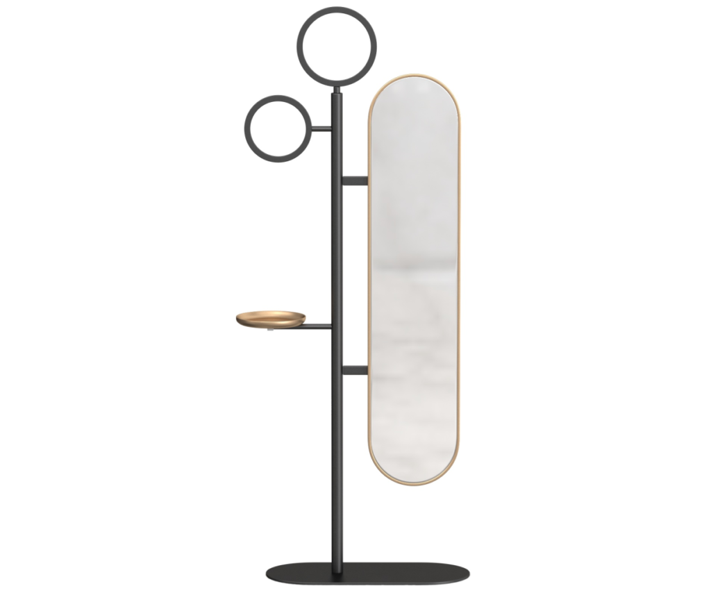 Modern Coat Stand with Full Length Silver Mirror and Storage Shelf