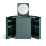 Italian Minimalist Luxury Emerald Green Solid Wood Adjustable Folding Mirror Vanity with Storage