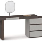 Walnut and Grey Vanity Desk with Mirror and Three Drawer Storage