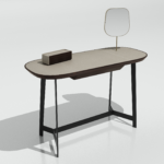Walnut and Leather Top Vanity Desk with Asymmetrical Mirror