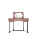 Blush Pink Velvet Vanity Table with Oval Mirror and Metal Legs