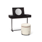 Black Wood Vanity Set with Lift-Up Mirror and Storage Stool