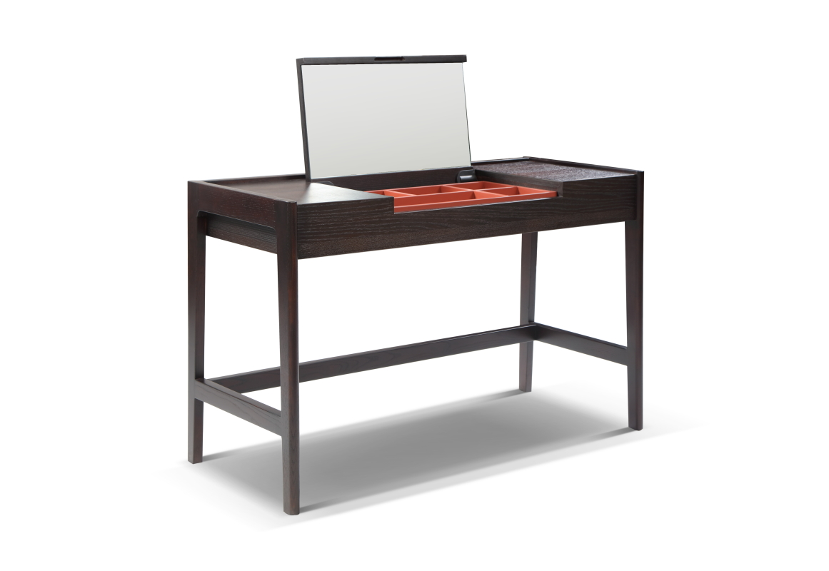 Dark Walnut Vanity Desk with Lift-Up Mirror and Divided Storage